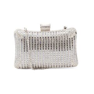 ALESSIA BIANCHI Silver Bejeweled Clutch With Top Clasp Closure And Chain Strap